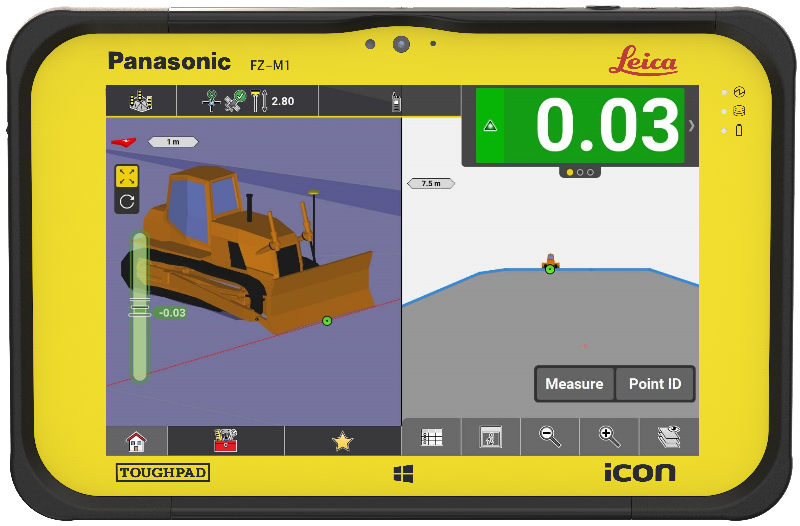 Leica iCON CC80-kontroller med Leica iCON site programvare for maskinstyringsapplikasjoner.